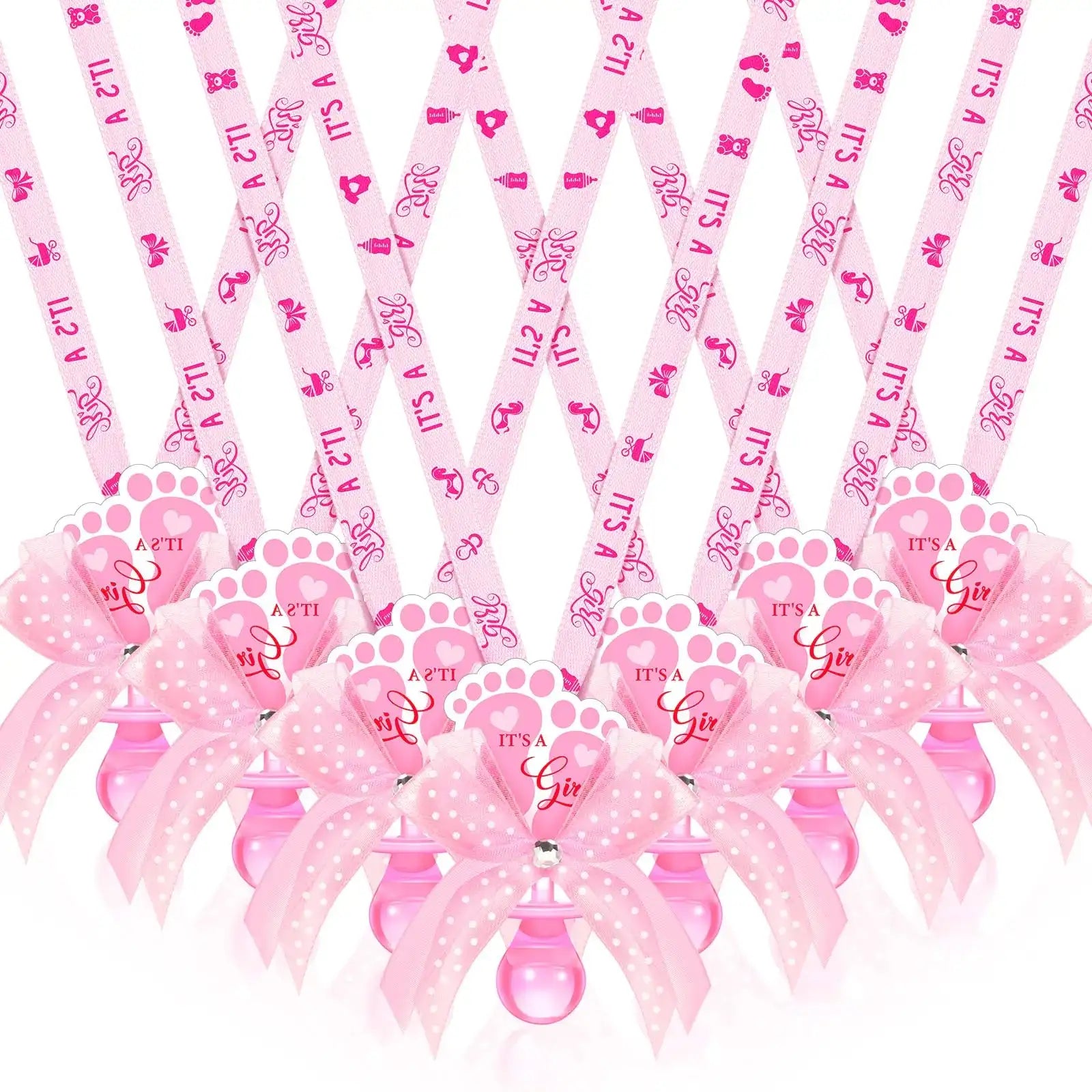 XunYee 36 Pcs Baby Shower Necklace Gender Reveal Pacifier Necklaces Cute Feet Acrylic Baby Pacifiers Necklaces for Baby Shower Funny Pacifiers for Babies Party Favors(Pink)