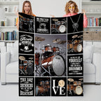 1pc Drum Set Themed Fleece Blanket, Musical Passion Gift, Soft Cozy Music Lover Throw, Bedroom & Living Room Decor, Drummer Inspirational Quotes, Black & White