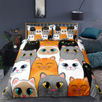 Cartoon Animal Kitten 3D Digital Printing Three-piece Duvet Cover Sheet Set Pi-Mart