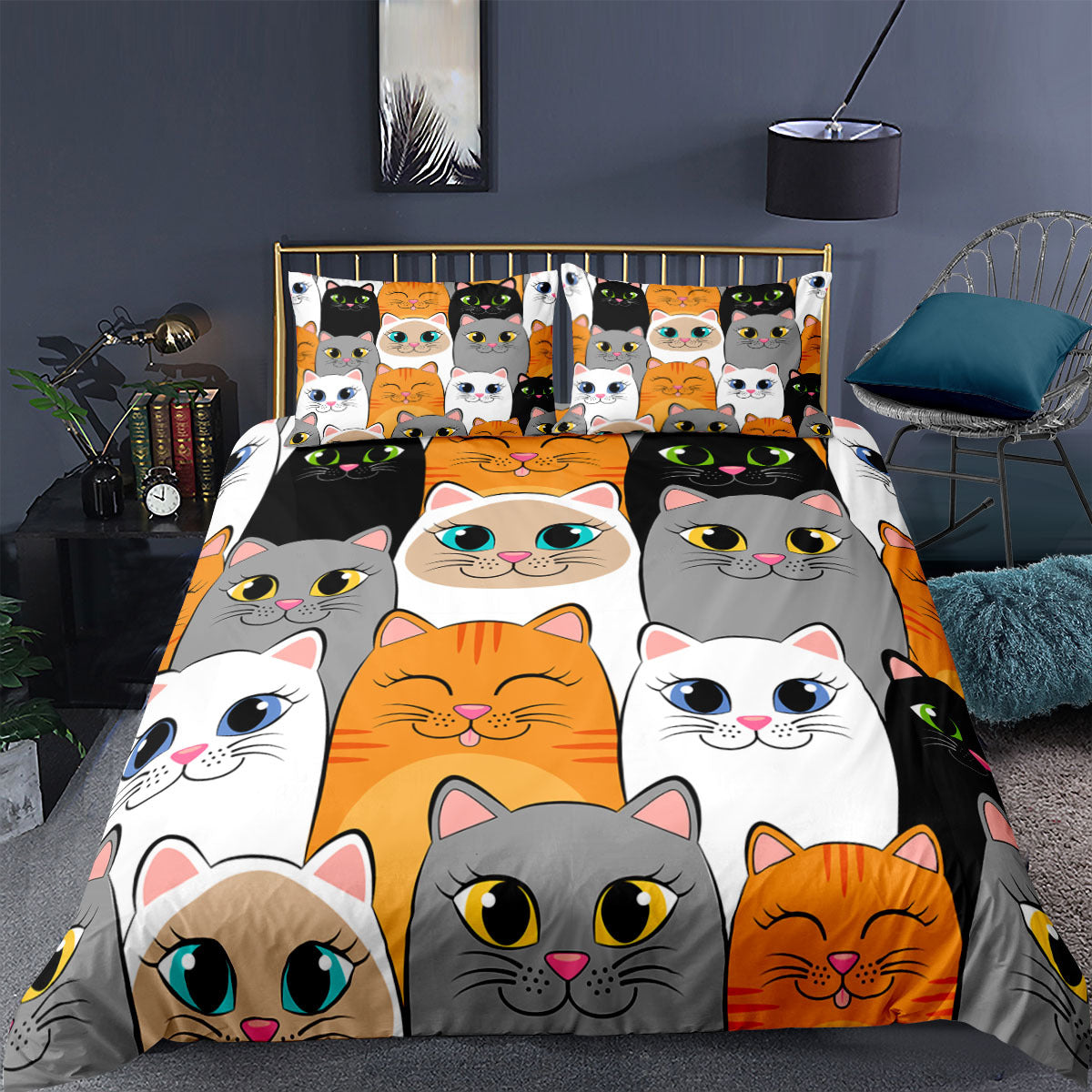 Cartoon Animal Kitten 3D Digital Printing Three-piece Duvet Cover Sheet Set Pi-Mart