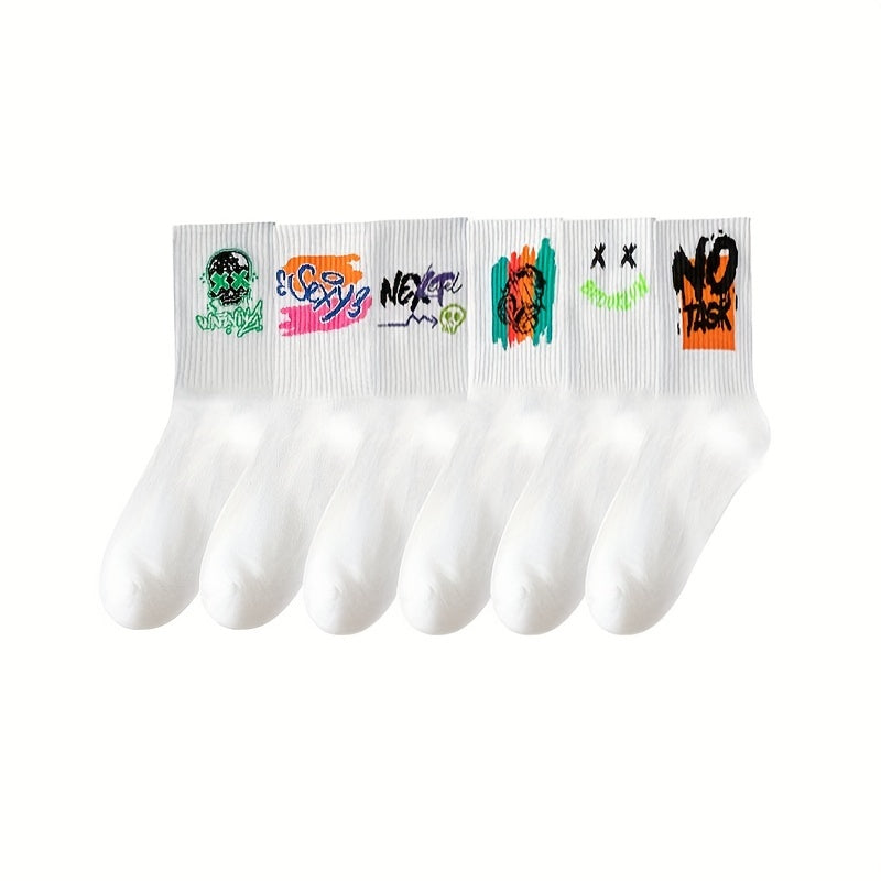 3/6/8/10/12 Pairs Of Medium Length Socks With Graffiti And Spray Painting For Personalized Fashion, Comfort, And Durability Lootquake LLC