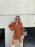 Women's Long Sleeve Jumpsuit With Button Fashion Shirt Dress Pi-Mart