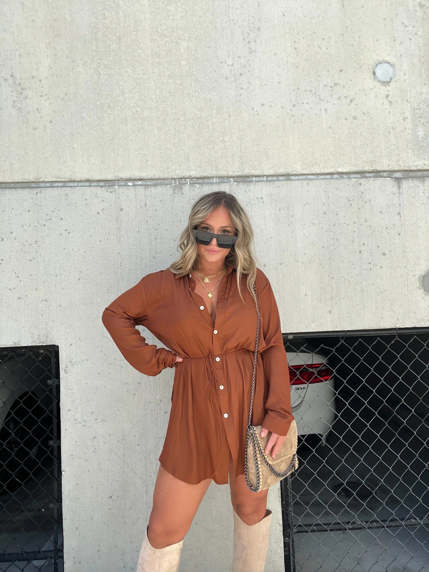 Women's Long Sleeve Jumpsuit With Button Fashion Shirt Dress Pi-Mart