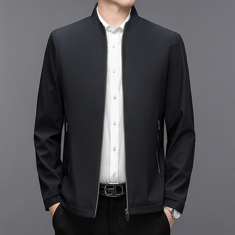 Men's Stand Collar Casual Jacket - Lightweight Middle-Aged Outerwear (Blue/Black/Brown, Sizes 170-195cm) Pi-Mart