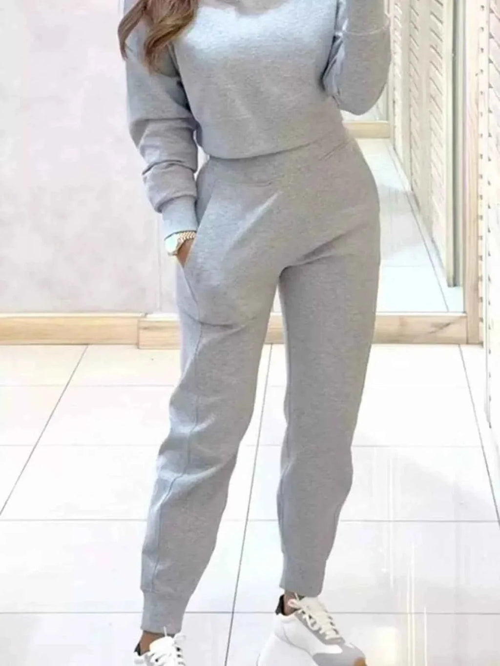 Casual Chic Cropped Sweatshirt and Jogger Set THRIXINE