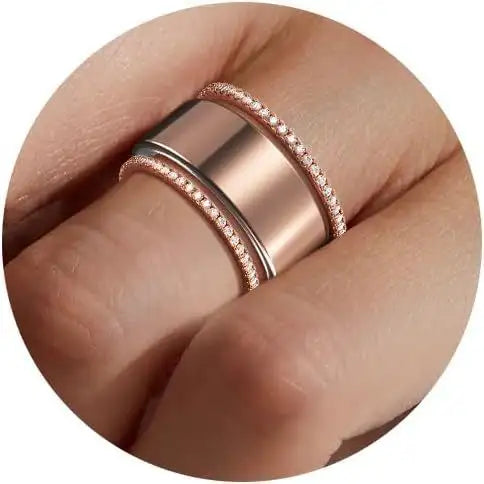 Glossy Trim Rhinestone Ring Titanium Steel