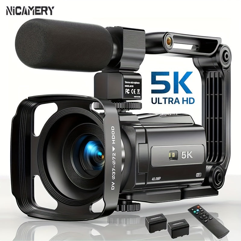 Nicamery 3.0-inch Rotating 270-degree Capacitive Touch Screen, 5K HD Digital Video Camera, 48MP Pixels, 16x Digital Zoom, Supports WIFI, HD, Six-axis Stabilization, Remote Control Manipulation, Comes With 2 Pieces Of 2000mAh Lootquake LLC