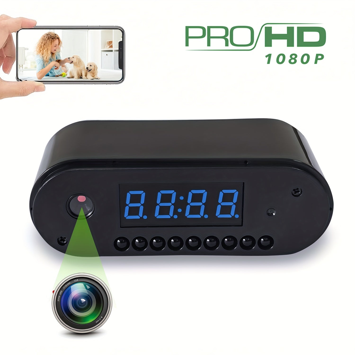 WiFi Camera Indoor Home Security Cam Clock, 2.4ghz Wireless Remote Live View 1080P Video Camera, Night Vision, Motion Detection, Loop Recording, Wireless Surveillance Camera For Home, Office, Warehouse, Home Cam With Lithium Lootquake LLC