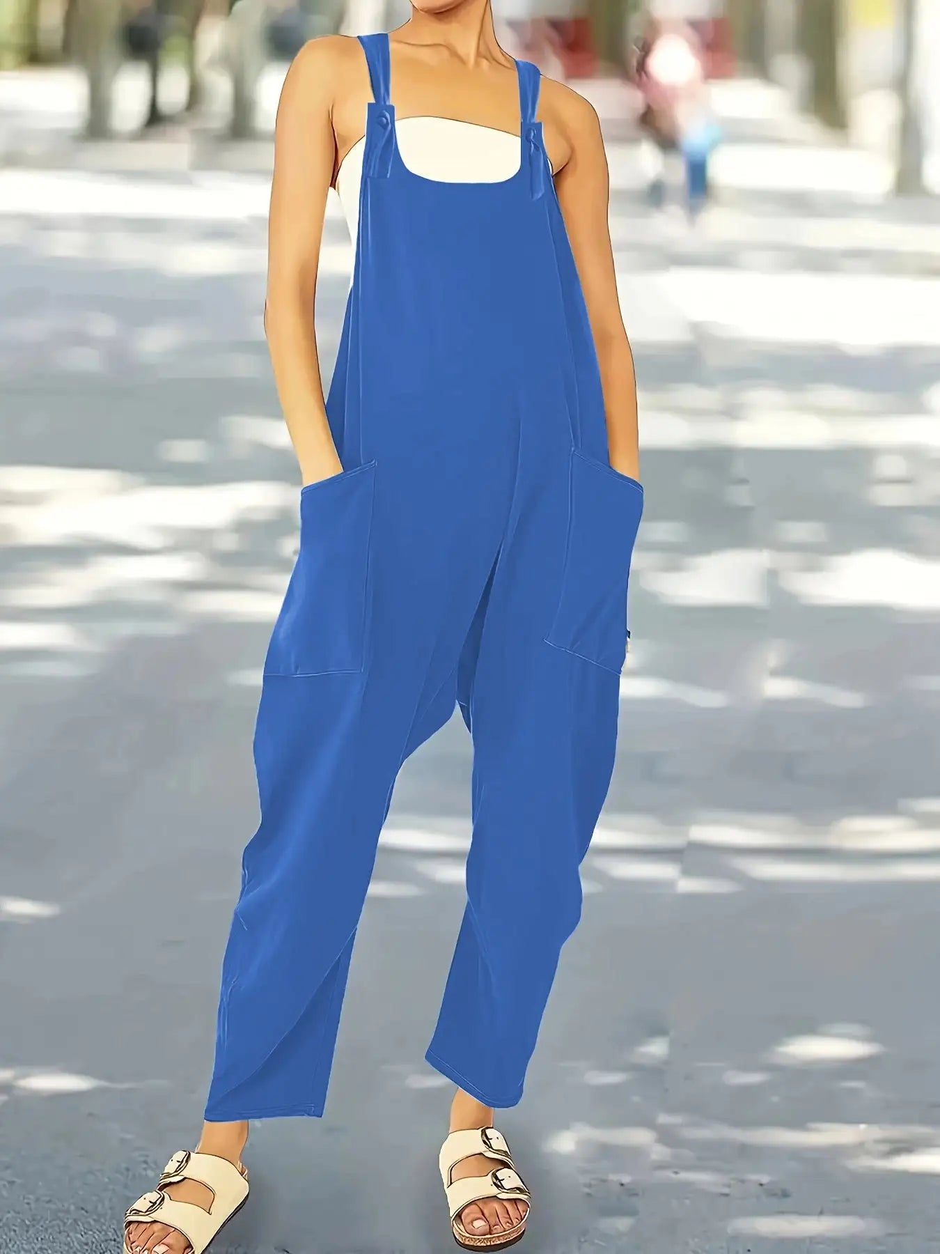 Ladies' Solid Color Button Pocket Design Fashionable Jumpsuit - SJB-DIAMOND ELITES