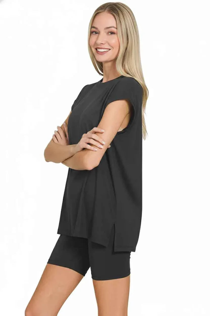 Zenana Brushed Dty Microfiber Top & Biker Shorts THRIXINE