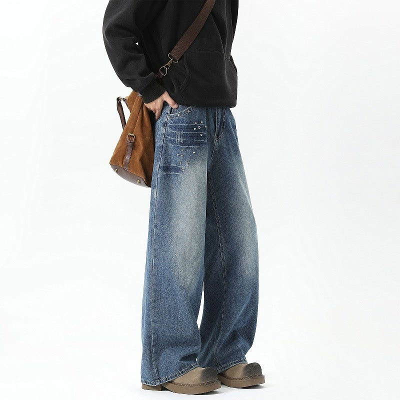 Men's Rivet Washed Jeans Loose Lootquake LLC