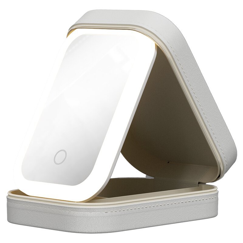 Makeup Storage Box With LED Light Mirror Portable Travel Makeup Cosmetics Storage Box Touch Light Storage Organizer Pi-Mart