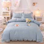 Summer Ruffled Cotton Four-piece Set Girl Heart Embroidery Flower Quilt Cover Pi-Mart