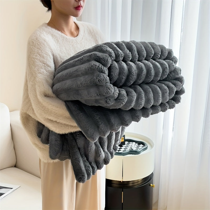 1pc Luxurious Faux Rabbit Fur Throw Blanket - Cozy for Couch, Office, Outdoor & Travel Use - Double-Sided, Warm & Lightweight Lootquake LLC