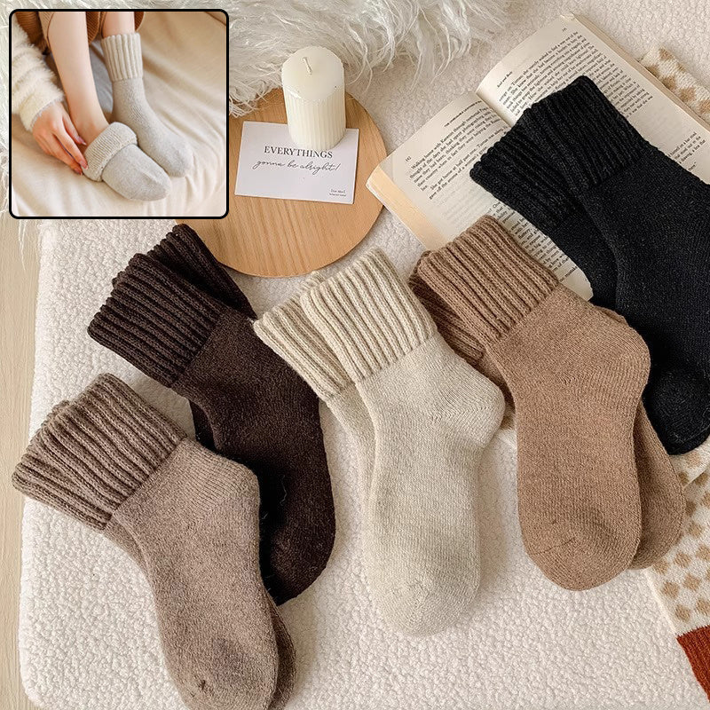 Ins Knitted Socks Winter Warm Thickened Solid Loop Socks High Ribbed Sweat-absorbent Floor Sock Pi-Mart