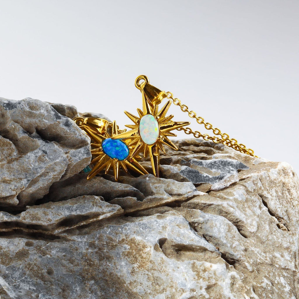 Stainless Steel Natural Opal Vintage Necklace Pi-Mart