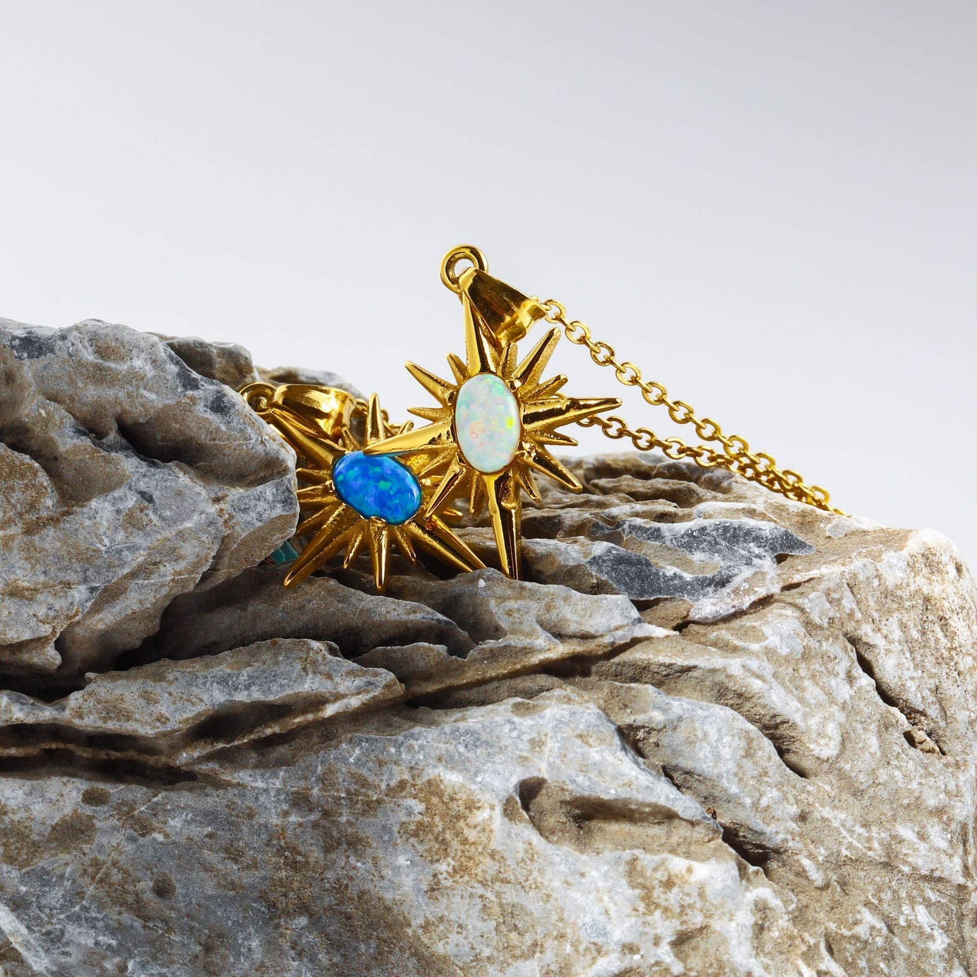 Stainless Steel Natural Opal Vintage Necklace Pi-Mart