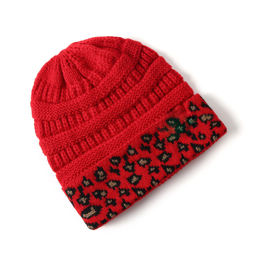 Beanie Women's Warm Leopard Print Knitted Hat Winter Pi-Mart