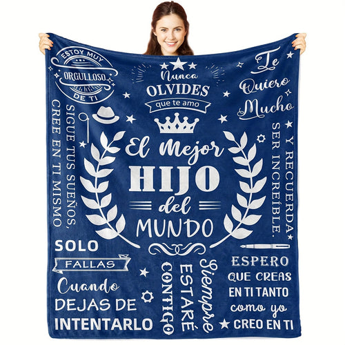 1pc Spanish Dad To Son Fleece Blanket, Soft Flannel Throw For Sofa, Vintage Retro Style Plush Blanket, Cozy Lightweight Skin-Friendly Fabric, Thoughtful Gift For Son Lootquake LLC