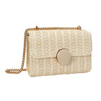 Woven small square bag women, stylish fashion shoulder crossbody bag, versatile chain straw bag - SJB-DIAMOND ELITES