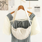 Casual Nylon Cloth Hobo Bag – Simple Pleated Striped Shoulder Bag, Lightweight Shopping Crossbody Small Square Bag