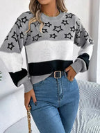 Star Contrast Round Neck Sweater - SJB-DIAMOND ELITES