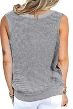 Gray Crisscross Hollow-out Knit Tank Top - SJB-DIAMOND ELITES