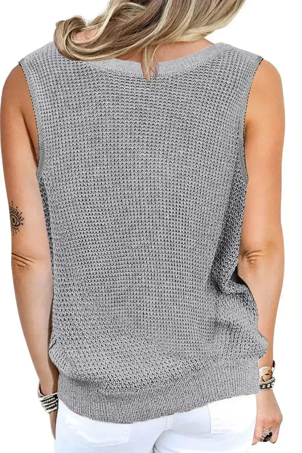 Gray Crisscross Hollow-out Knit Tank Top - SJB-DIAMOND ELITES