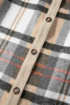 Khaki Plaid Patchwork Long Sleeve Mini Dress with Pockets