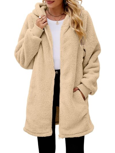 Comfortable Fuzzy Pocketed Zip-Up Long Sleeve Hooded Jacket Cozy & Warm Soft Outerwear For Winter Stevvex