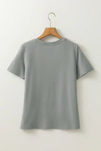 Dirty Blue Solid Color Round Neck T Shirt