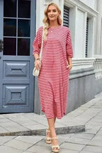 Lovelet Contrast Striped Half Sleeve Midi Tee Dress