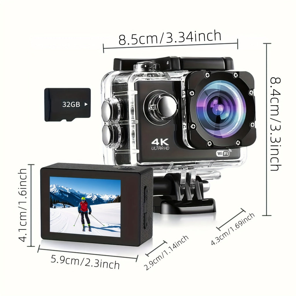 4K WIFI Action Camera: Unleash Your Visual Creativity with 170° Ultra-Wide Angle, Crisp 2" Display, And Ample 32GB Memory. Paired with A Remote Control Accessory Kit for Ultimate Convenience. Father's Day Gift, Capture And S Lootquake LLC