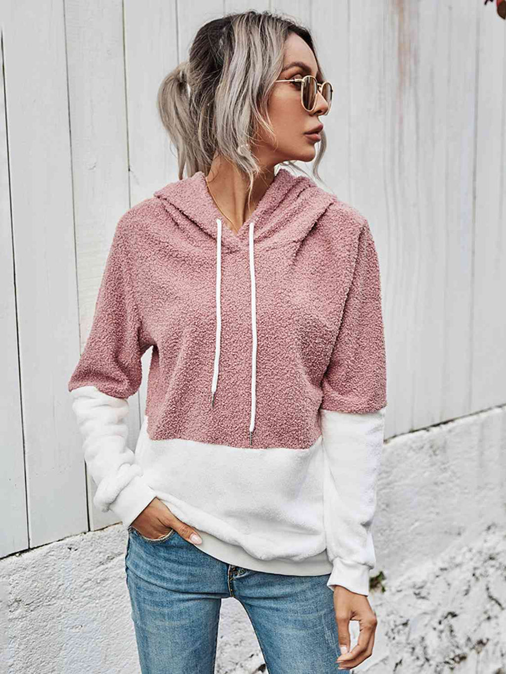 Contrast Drawstring Long Sleeve Hoodie Pi-Mart