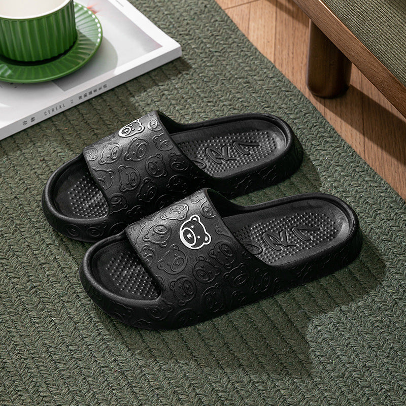 Cute Bear Slippers Indoor Non-slip Thick Soles Floor Bedroom Bathroom Slippers For Women Men Fashion House Shoes Summer Pi-Mart