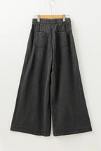 Carbon Grey Mineral Wash Button High Waist Wide Leg Jeans
