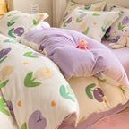 Winter Thickening Milk Fiber Bed Four-piece Coral Velvet Quilt Cover Flange Double-sided Bed Sheet Three-piece Bedding Pi-Mart