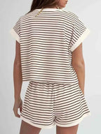 Striped Chic: Plus Size Top & Shorts Set THRIXINE