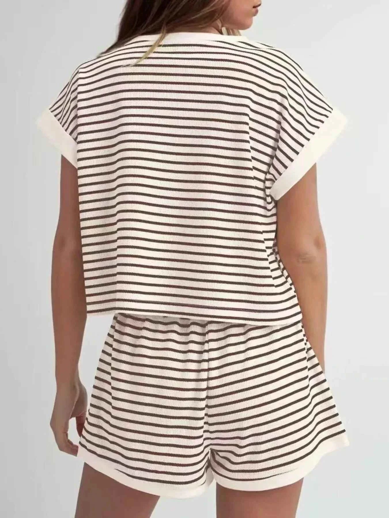Striped Chic: Plus Size Top & Shorts Set THRIXINE