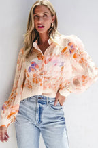 White Balloon Sleeve Floral Shirt - Loose Fit Blouse | Femstylo