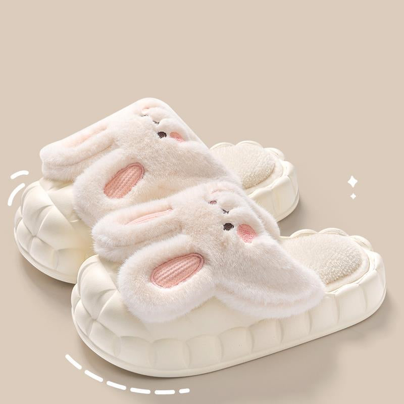 Cute Rabbit Shoes Winter Fuzzy Slippers Women Detachable Washable House Shoes Pi-Mart