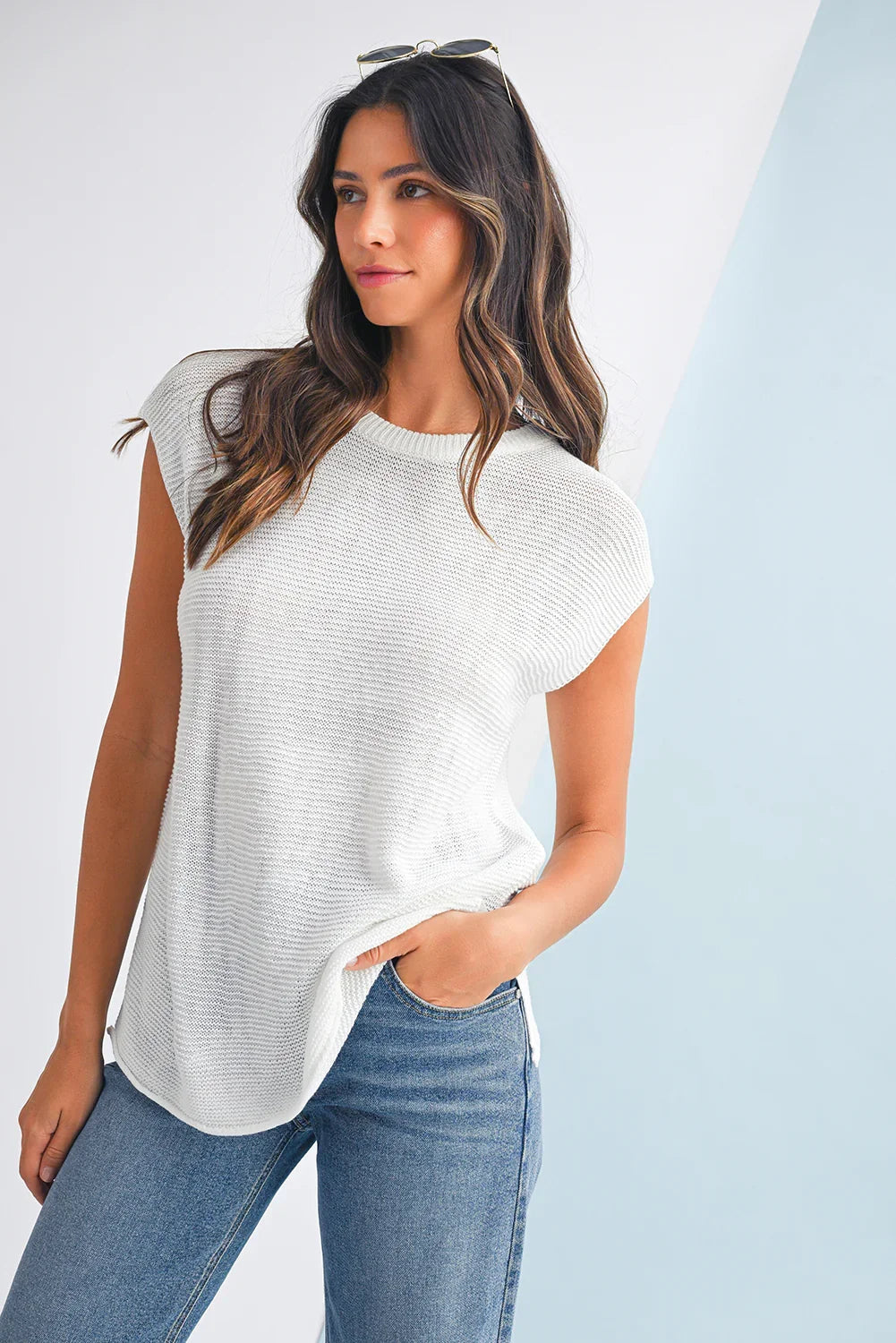 Sachet Pink Solid Color Side Slits Knit Tee