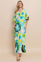 Floral Printed Slit Maxi Dress For Women – Summer Floral Maxi Dress, Elegant Slit Maxi Dress, Feminine Floral Dress, Romantic Floral Dress, Chic Summer Maxi Dress, Vibrant Slit Dress, Sophisticated Floral Dress