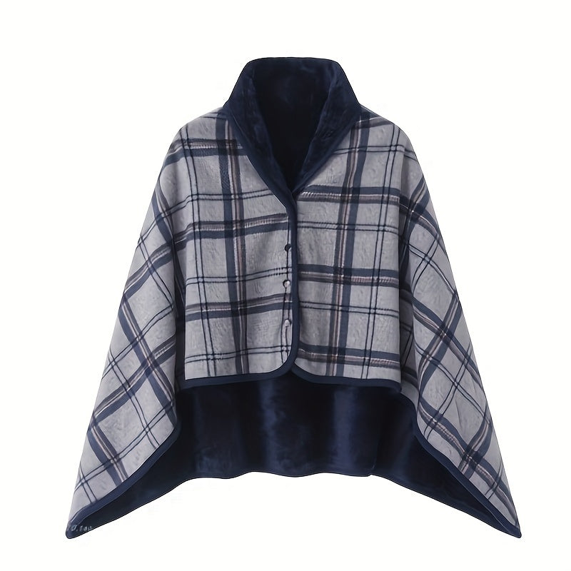 1pc Cozy Polar Fleece Shawl Blanket - Soft Double Layer Thick Plaid Pattern, Warm Autumn and Winter Wearable Throw Blanket for Office, Home, and Outdoor - Perfect for Chilly Days and Gift Giving