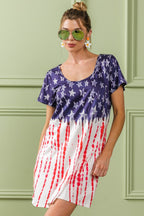 American Flag Theme Tee Dress – Patriotic Flag Tee Dress, American Pride Dress, Summer Flag Dress, Casual Flag Dress, Stylish Tee Dress, Fourth of July Dress, Flag Print Dress