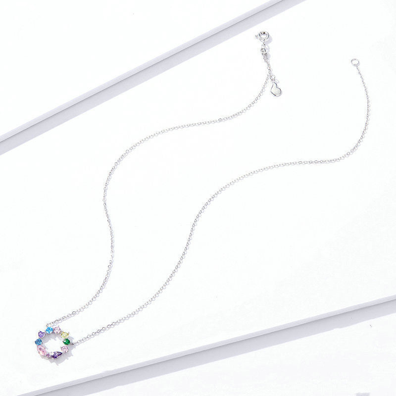 Silver Charm Original S925 Sterling Silver Colorful Wreath Necklace Pi-Mart