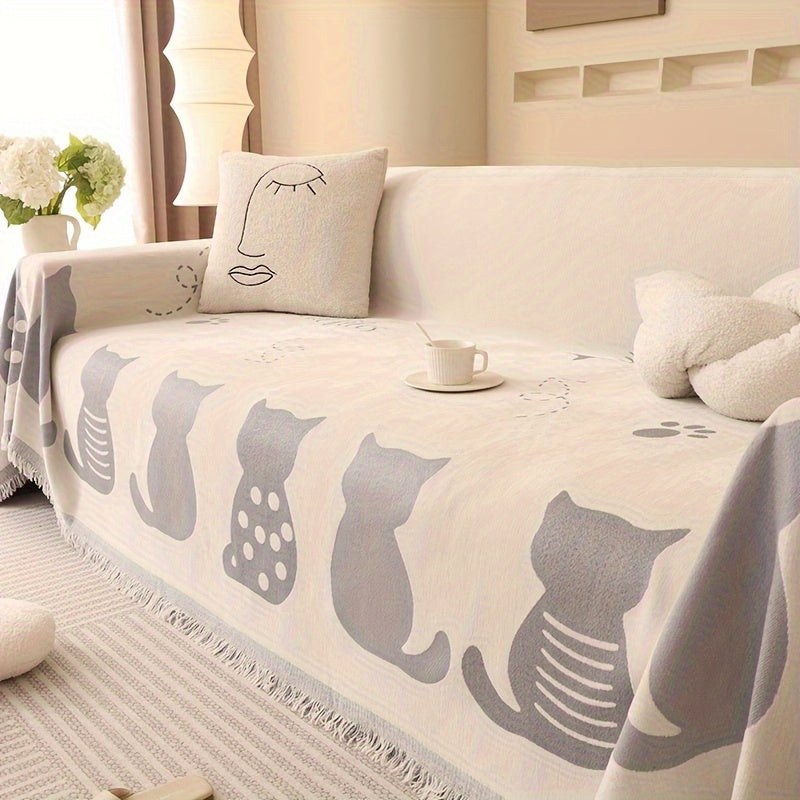 1pc Chenille Cat Cartoon Sofa Cover Blanket Four Seasons Universal Simple Double-sided Multi-functional Sofa Throw Blanket Couch Cover For Living Room Home Decor