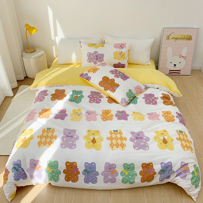 Cotton Four-piece Set Girl Heart Cartoon Pure Cotton  Linen Duvet Cover Bed Pi-Mart