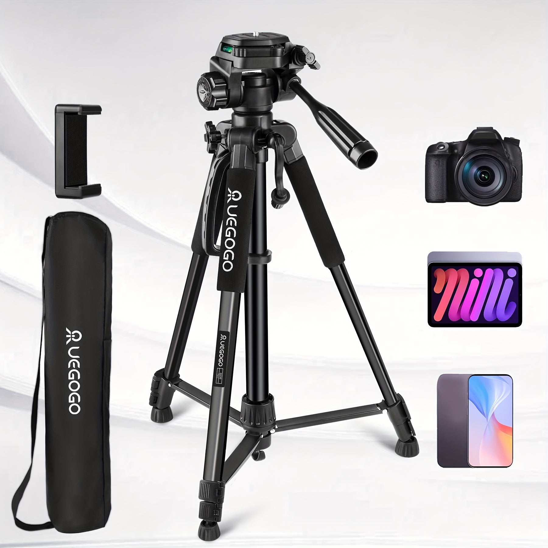 ZOMEI 60 Inch Micro Single-lens Digital Camera Mobile Phone Horizontal And Vertical Shooting Live Portable Aluminum Tripod With Mobile Phone Clip + T-shaped Mobile Phone Clip Lootquake LLC