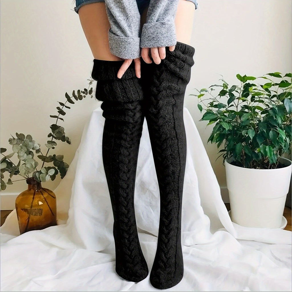 Cozy Knitted Thigh High Socks, Warm & Simple Over The Knee Socks, Women's Stockings & Hosiery Lootquake LLC